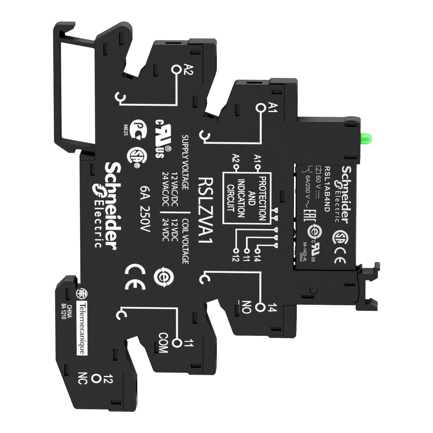 Picture of Slim interface relay pre assembled, Harmony Electromechanical Relays, 6A, 1CO, with LED, screw connectors, 230V AC DC