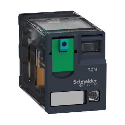 Picture of miniature plug in relay, Harmony Electromechanical Relays, 12A, 2CO, with LED, lockable test but to n, 24V DC