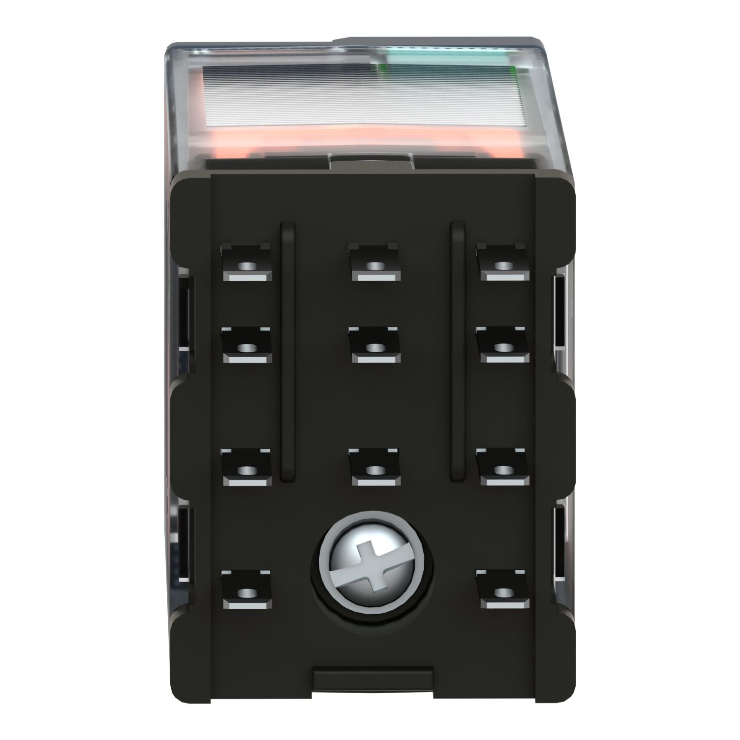 Picture of miniature plug in relay, Harmony Electromechanical Relays, 10A, 3CO, lockable test but to n, 110V DC