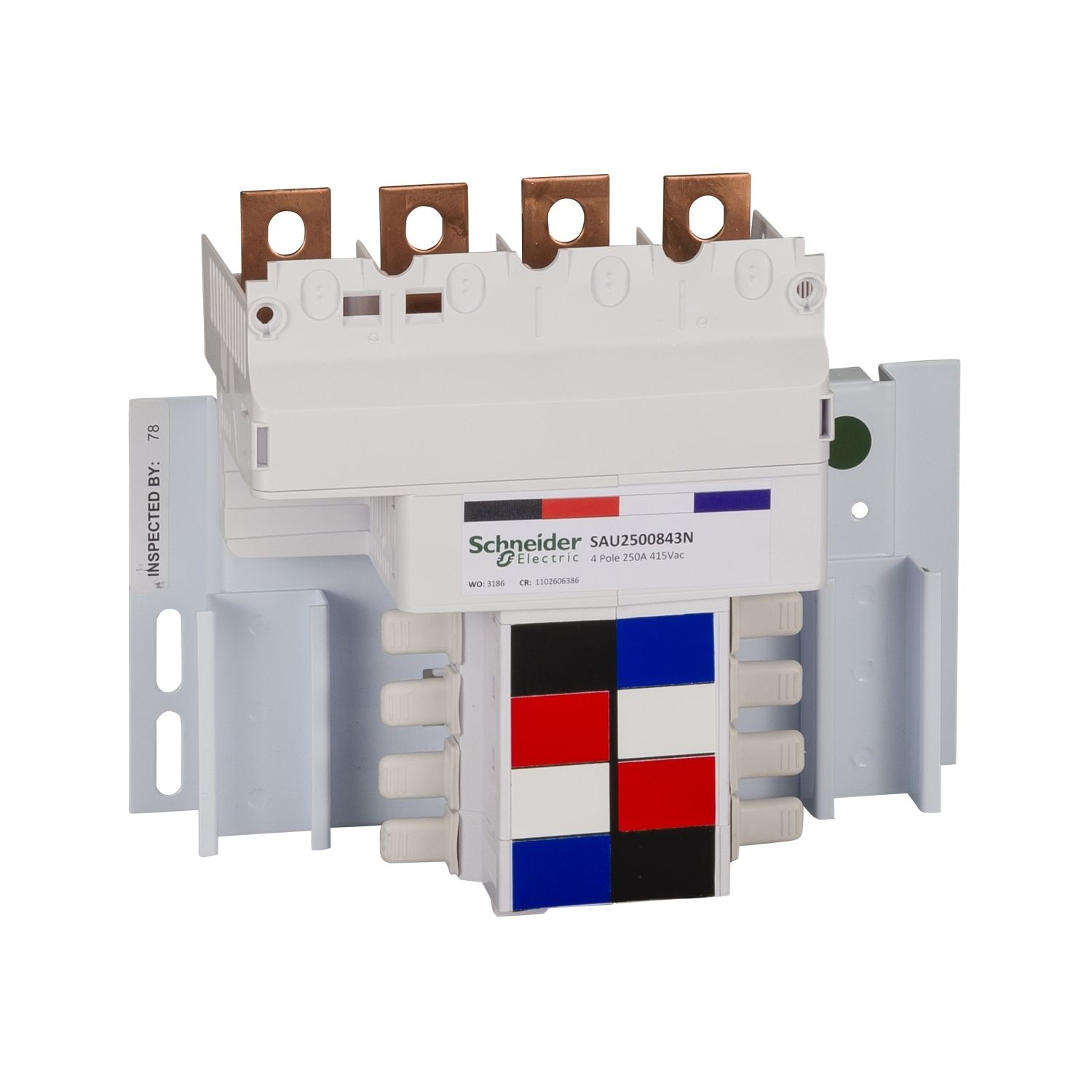 Picture of SAU Chassis, Acti9, 250A, 3Ph+N, 8 poles, 18mm for iC60 MCB and RCBO, top feed