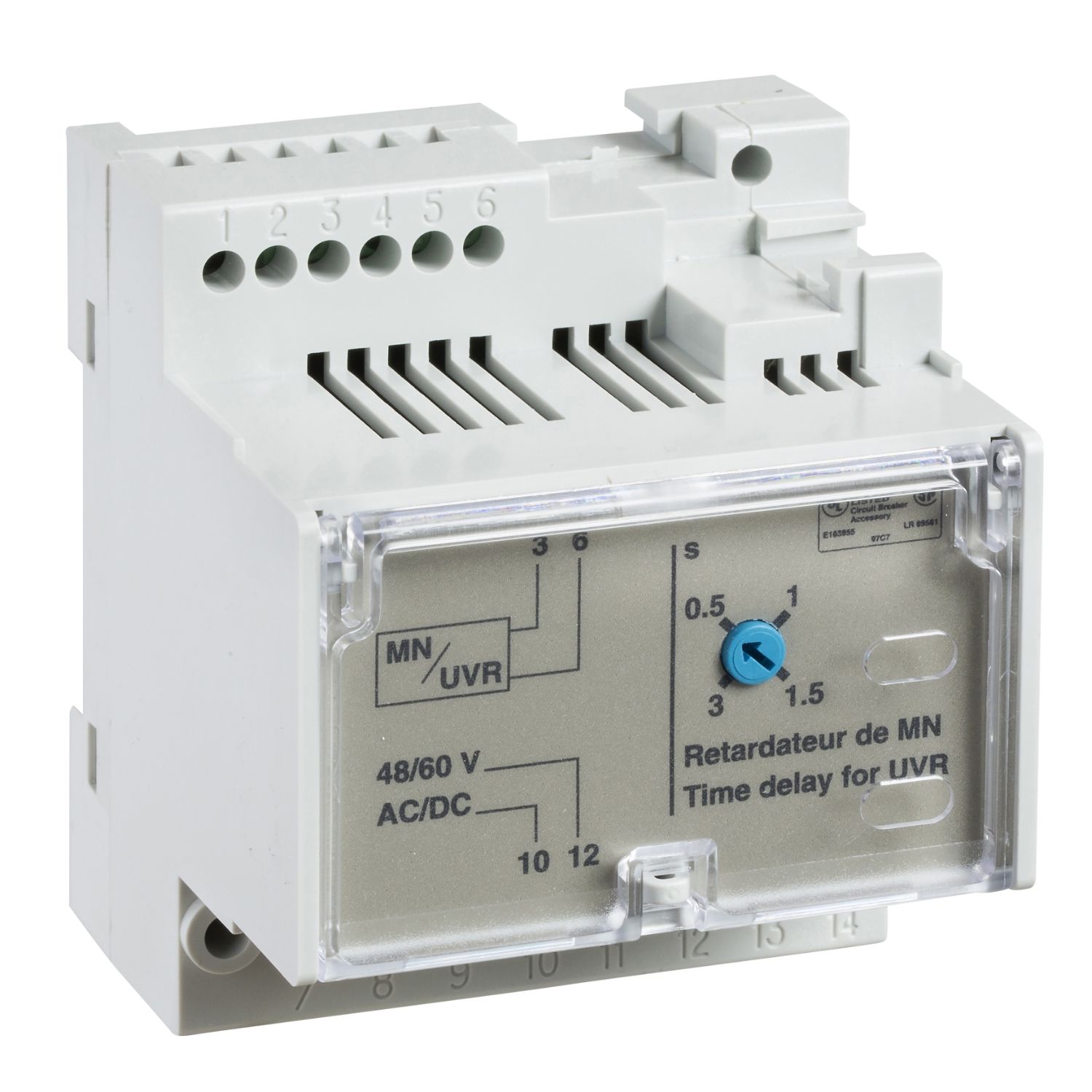 Picture of Time delay, MasterPact NW, MasterPact NT, operating mechanism, spare part, adjustable delay unit, 100VDC to 130VDC, 100VAC to 130VAC 50Hz or 60Hz