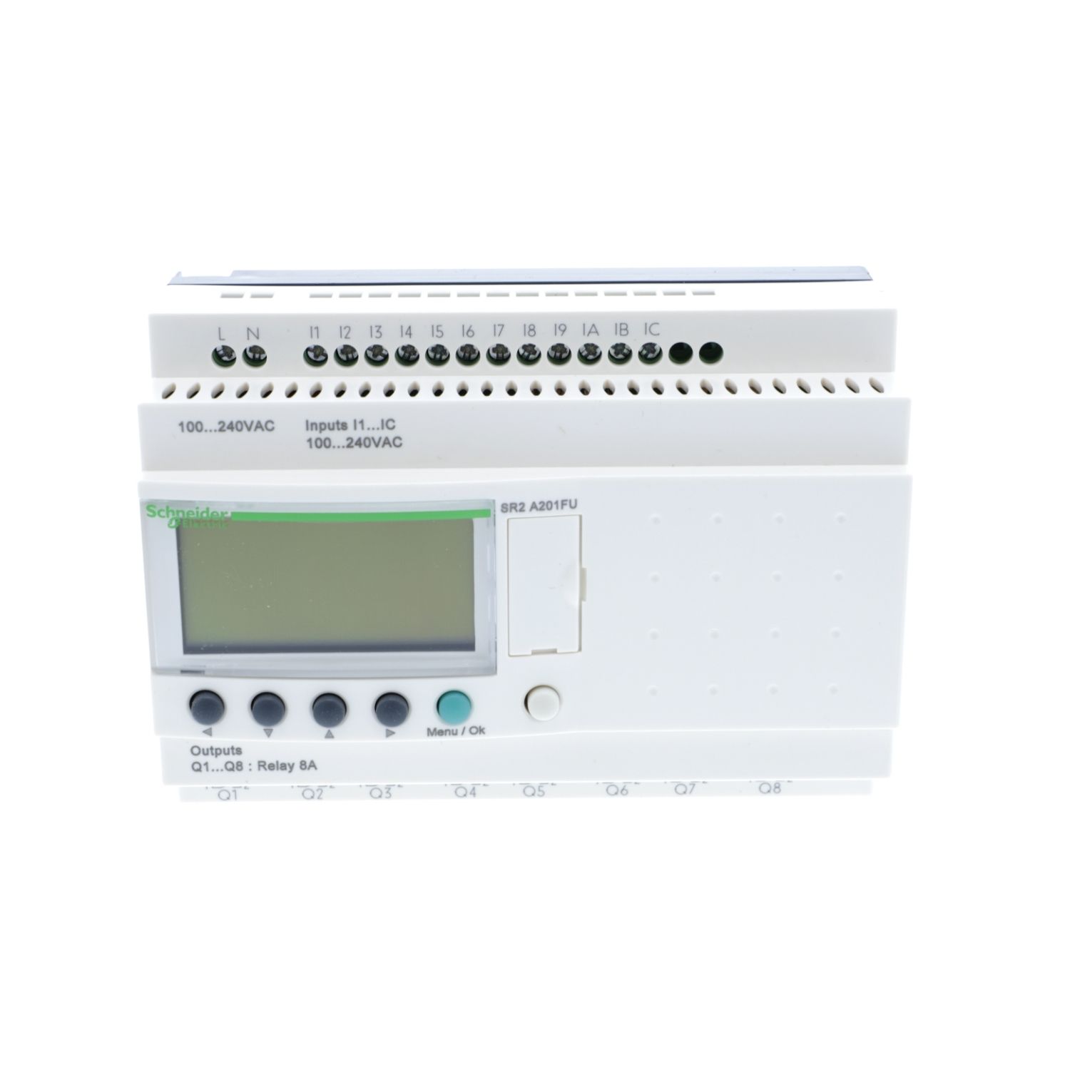 Picture of compact smart relay, Zelio Logic SR2 SR3, 20 IO, 100 to 240V AC, no clock, display