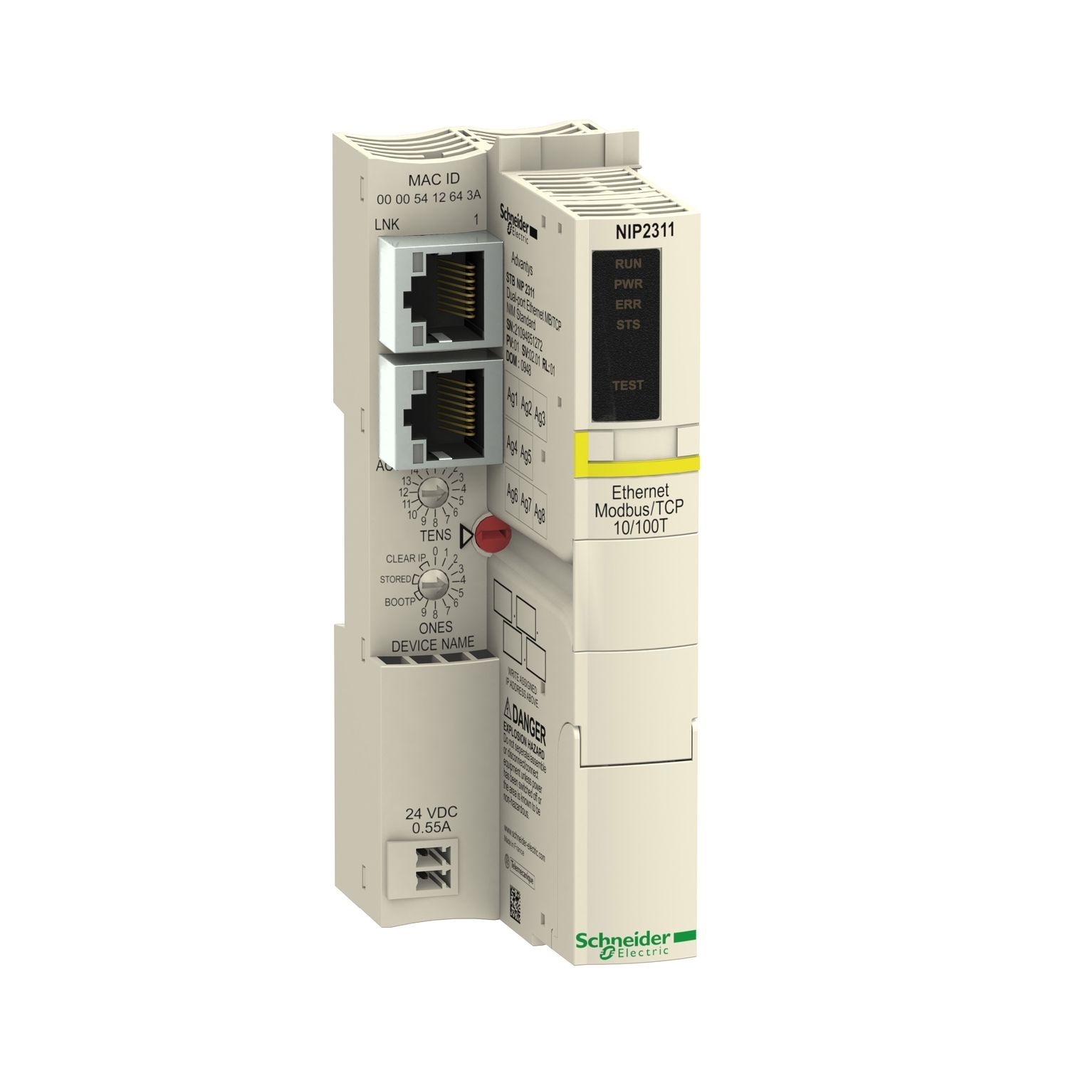 Picture of network interface module, Modicon STB, standard, Ethernet, modbus TCP/IP, 10-100Mbits
