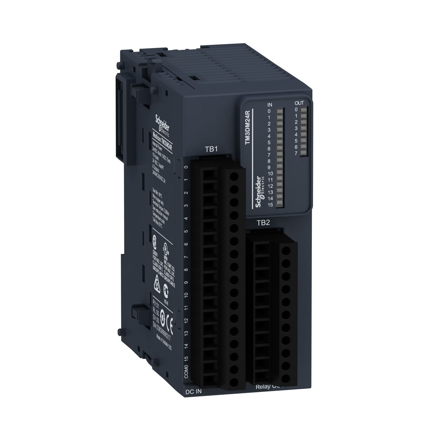 Picture of Discrete I/O module, Modicon TM3, 24 IO (16 inputs, 8 relay outputs, screw) 24 VDC