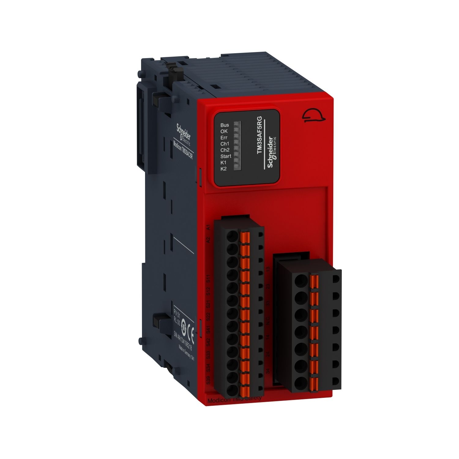 Picture of Safety module, Modicon TM3, 1 Function, Cat 4 PL e/SIL CL3 (spring) 24 VDC