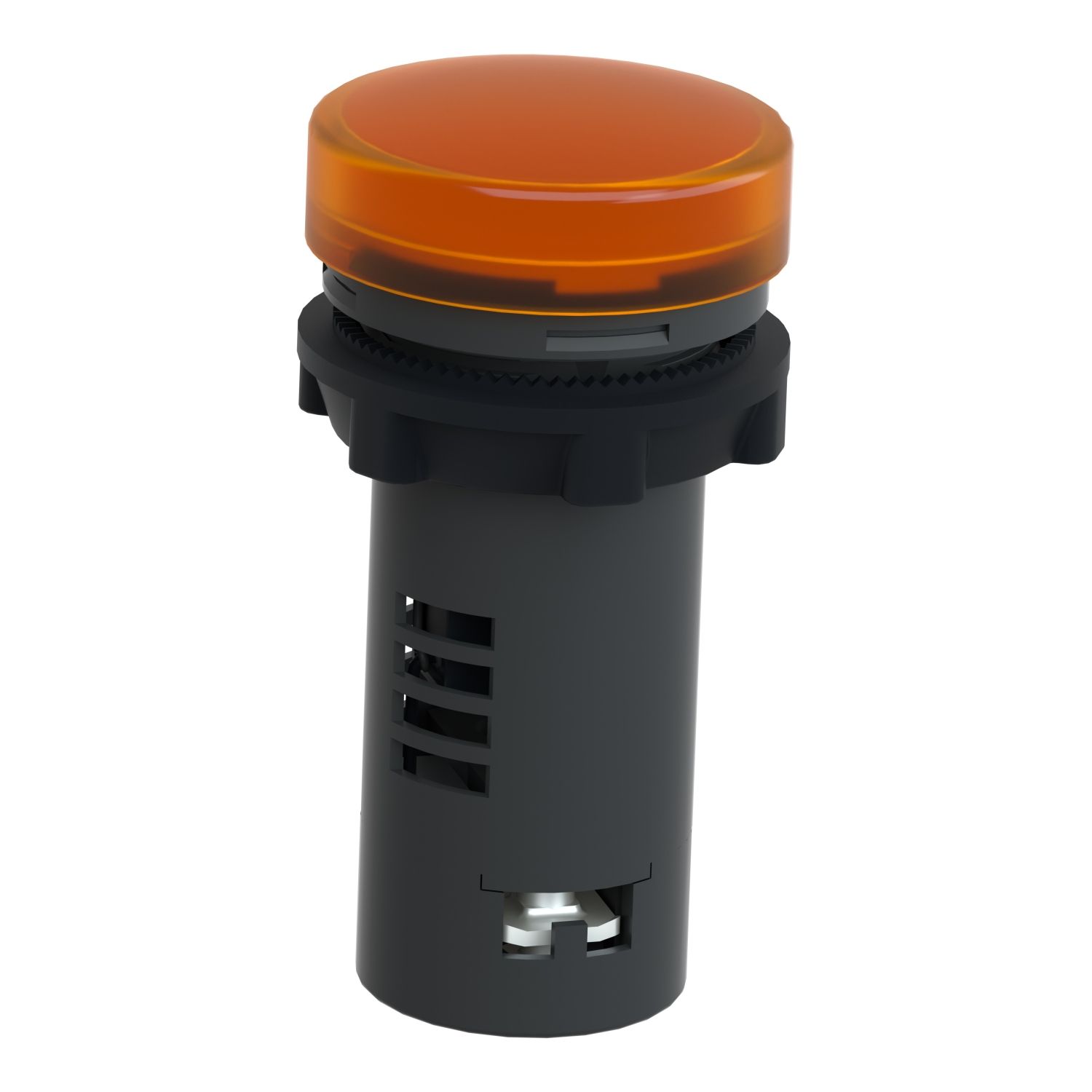 Picture of Monolithic pilot light, Easy Harmony XA2, plastic, amber, 22mm, integral LED, screw clamp terminals, 24V AC DC