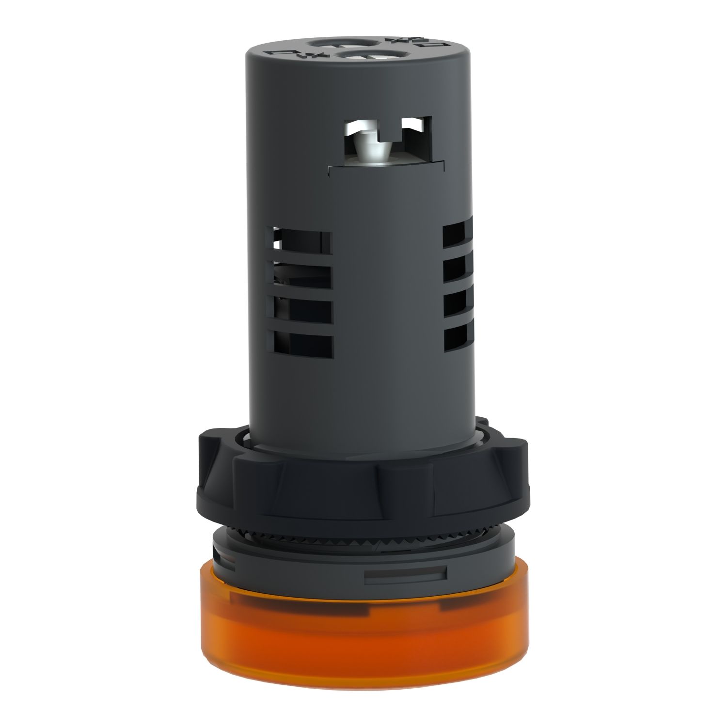 Picture of Monolithic pilot light, Easy Harmony XA2, plastic, amber, 22mm, integral LED, screw clamp terminals, 30V AC DC