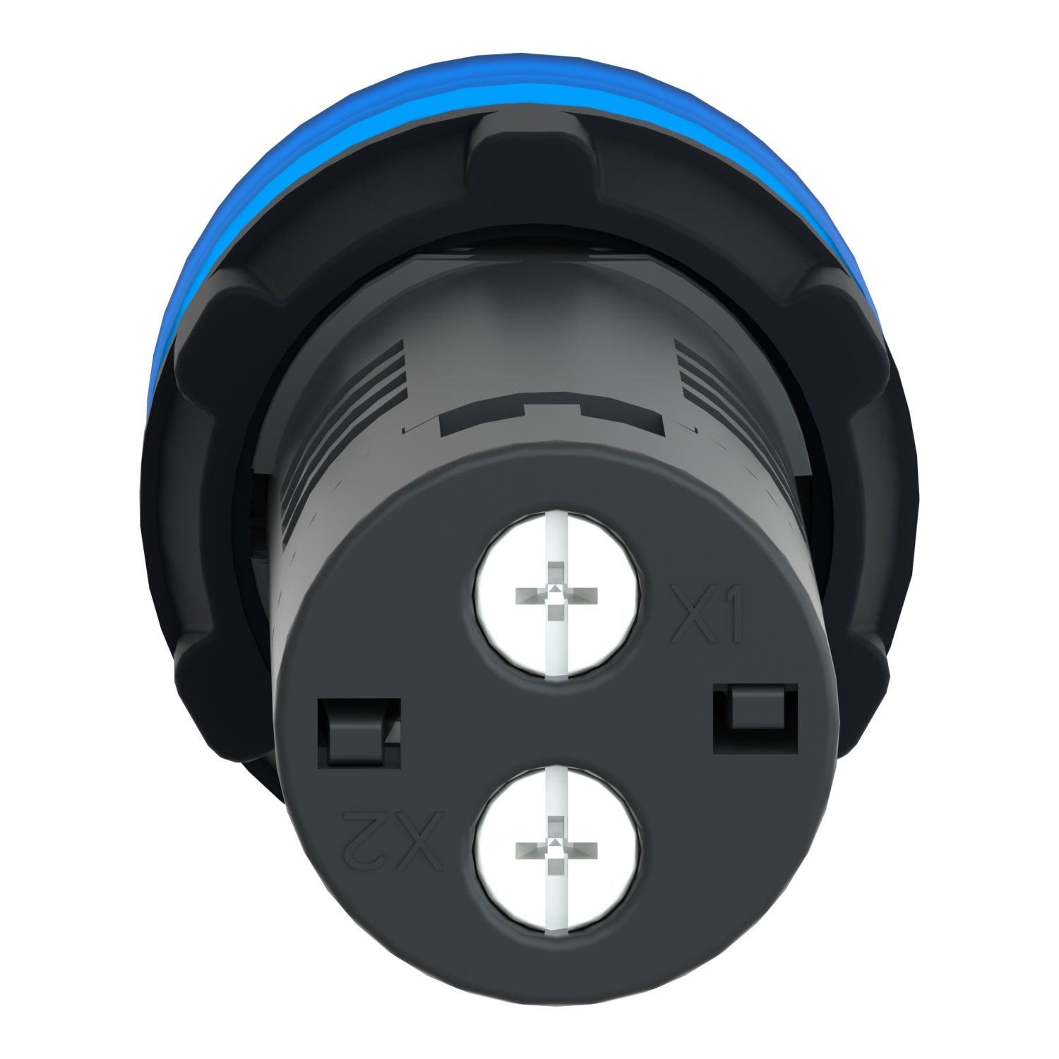 Picture of Monolithic pilot light, Easy Harmony XA2, plastic, blue, 22mm, integral LED, screw clamp terminals, 48V AC DC
