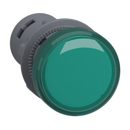 Picture of Easy Harmony XA2E, Monolithic pilot light, plastic, green, 22mm, integral LED, screw clamp terminals, 60…63.5V AC DC