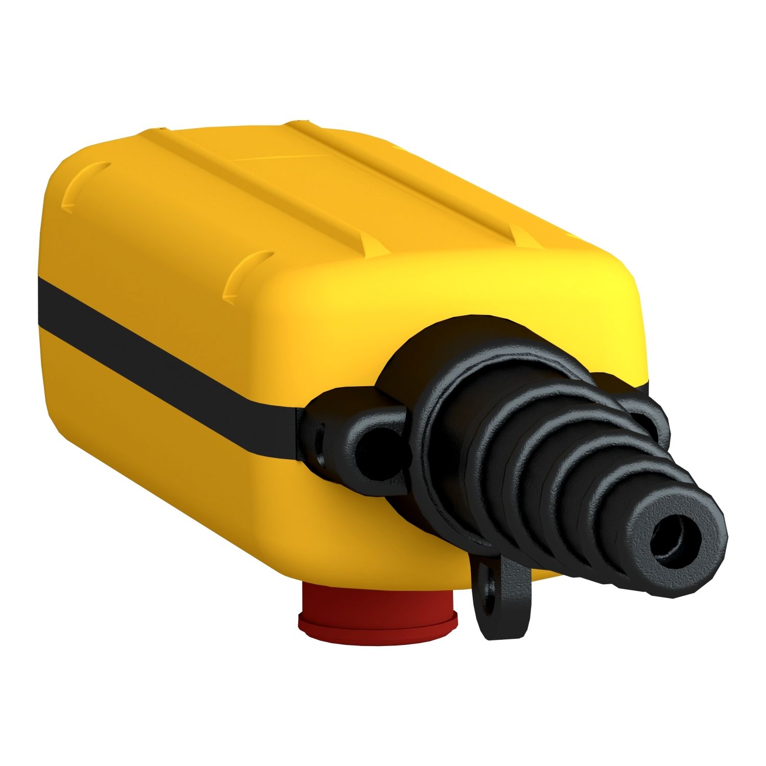 Picture of Pendant control station, Harmony XAC, plastic, yellow, 2 push buttons with NO+NC, 1 emergency stop NC