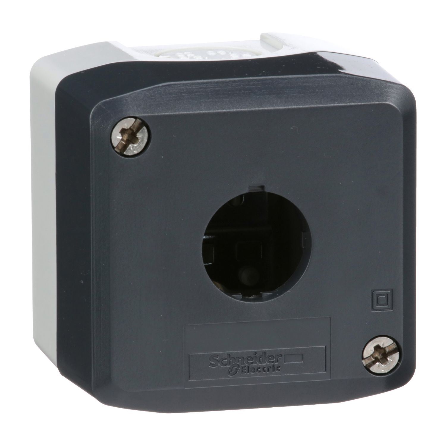 Picture of Empty control station, Harmony XALD, XALK, plastic, dark grey lid, light grey base, 1 cut out 22mm, UL CSA certified