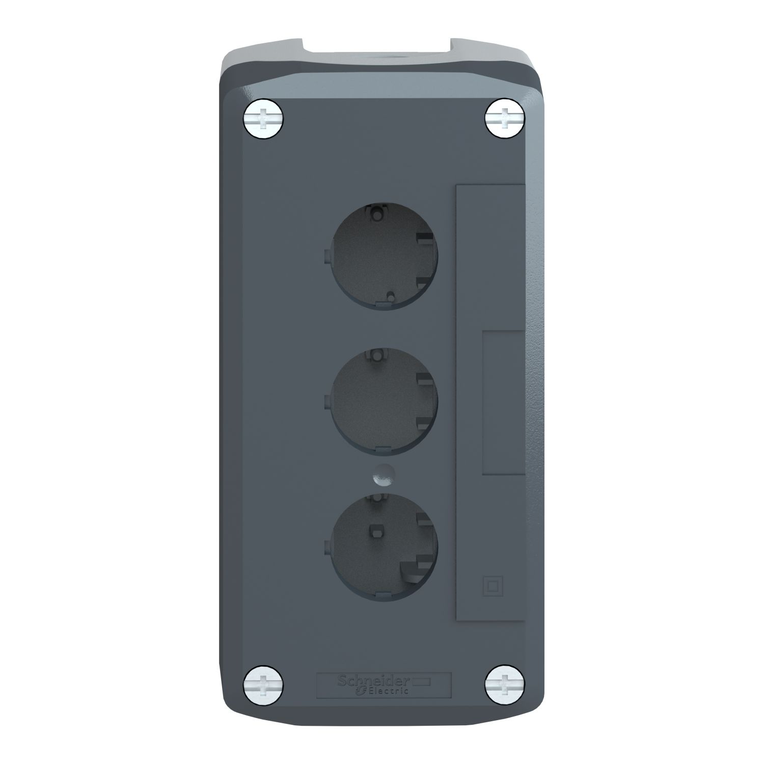 Picture of Empty control station, Harmony XALD, XALK, plastic, dark grey lid, light grey base, 3 cut out, UL CSA certified