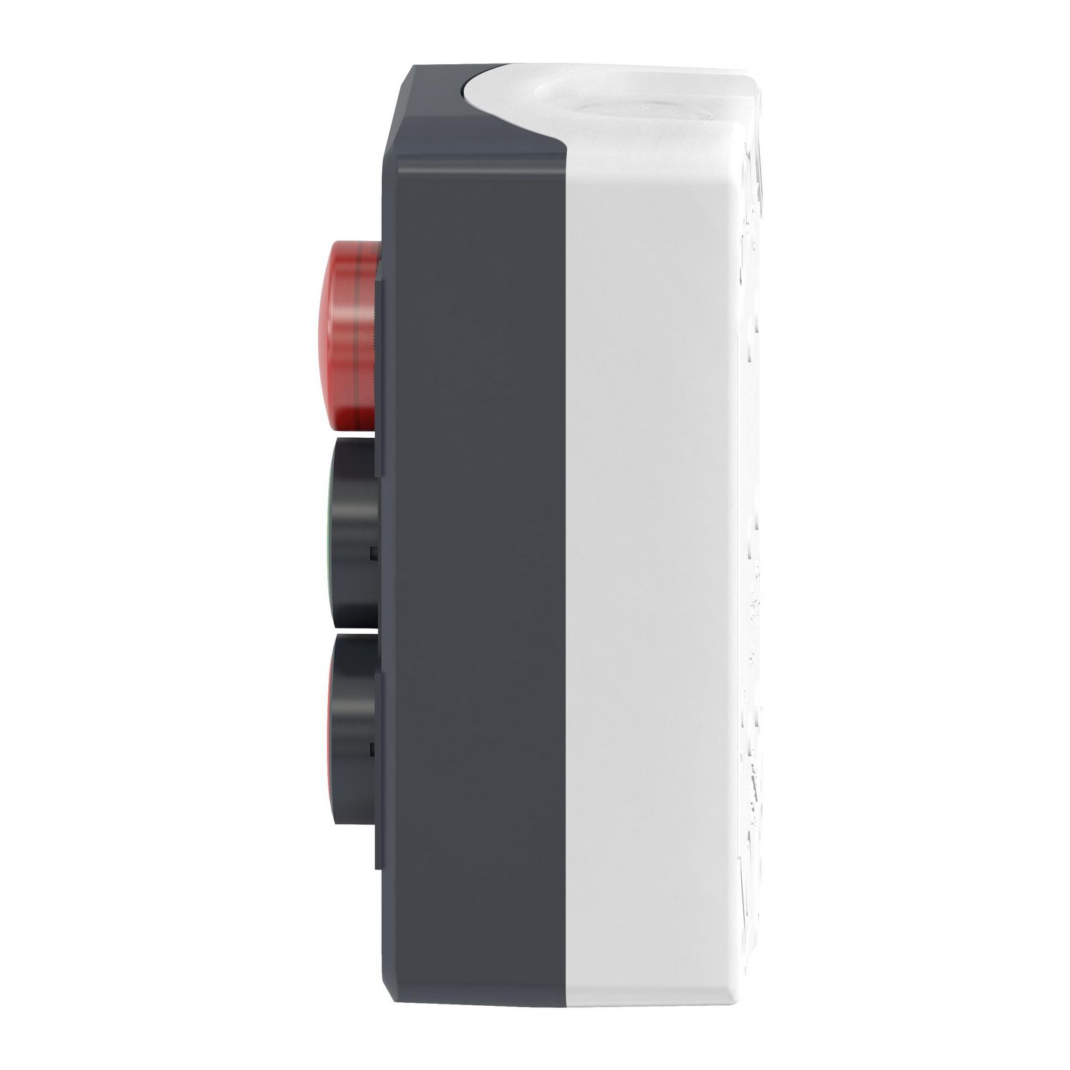 Picture of Control station, Harmony XALD XALK, plastic, dark grey lid, 1 red pilot light, 1 green flush, 1 red flush push buttons Ø22