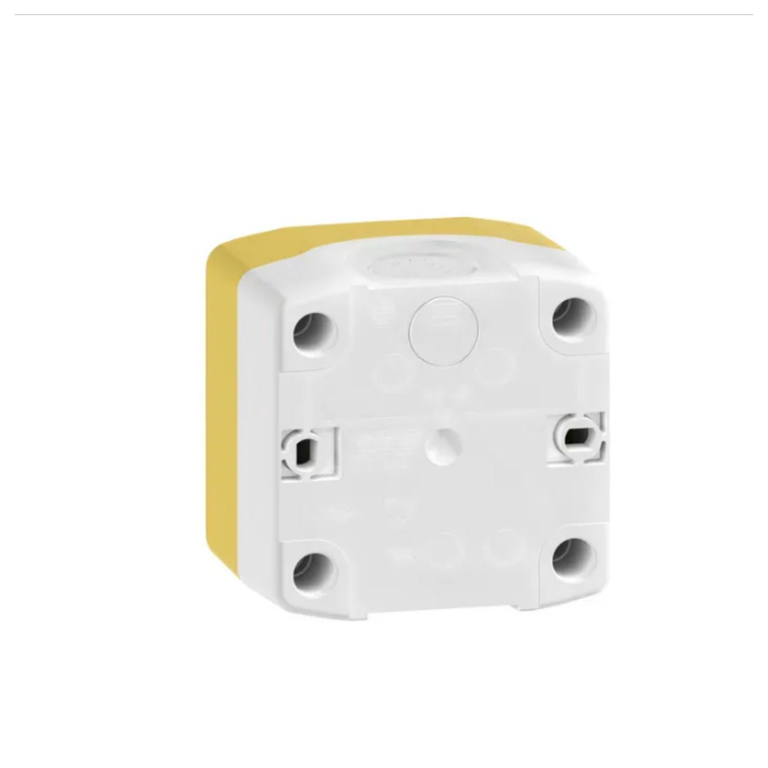 Picture of Control station, Harmony XALD XALK, plastic, yellow lid, 1 red mushroom push button 40mm, turn to release, 1NC