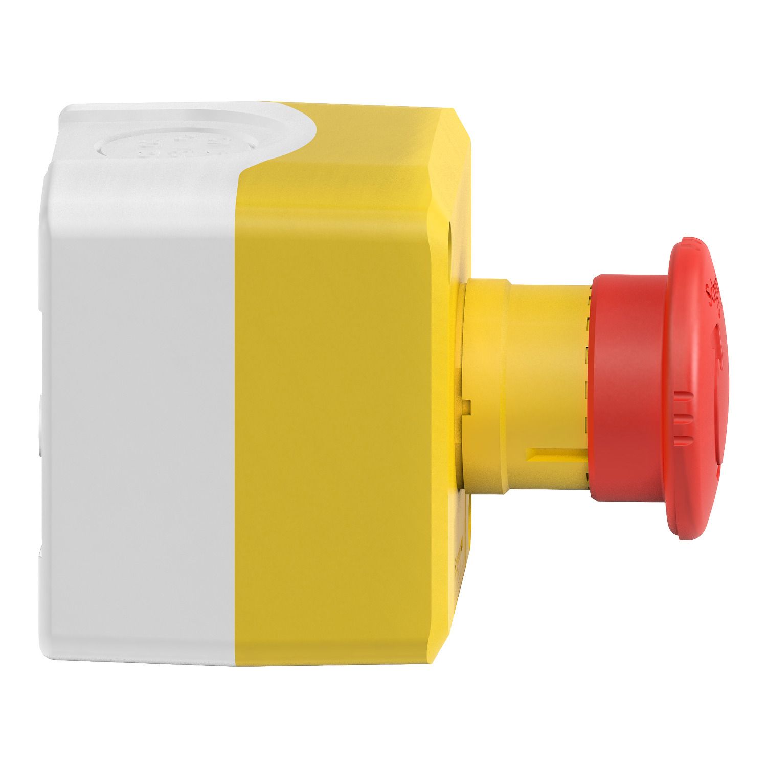 Picture of Complete control station, Harmony XALD, XALK, plastic, yellow lid, 1 red mushroom push button 40mm, turn to release, 2NC