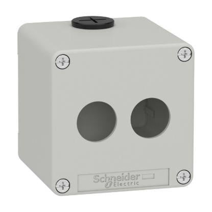 Picture of Die cast empty control station, Harmony XAP, XB2 SL, zinc alloy, grey, M20, 2 cut outs 22mm, 80x80x77mm, UL cULus