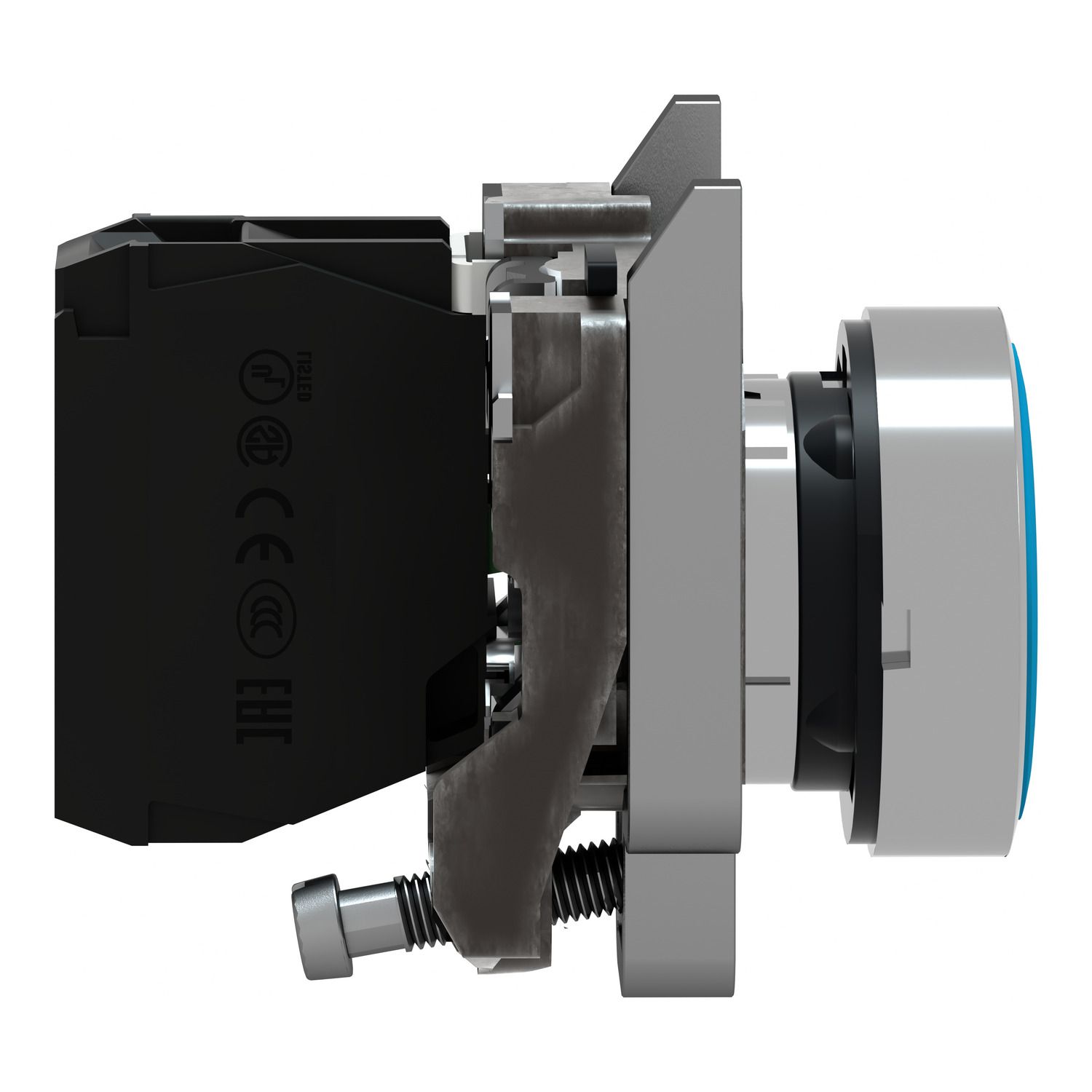 Picture of Push button, Harmony XB4, metal, flush, blue, 22mm, spring return, unmarked, 1NO