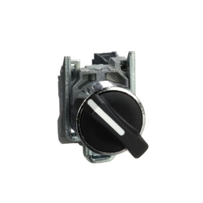 Picture of Selector switch, Harmony XB4, metal, black, 22mm, 2 positions, stay put, 1NO