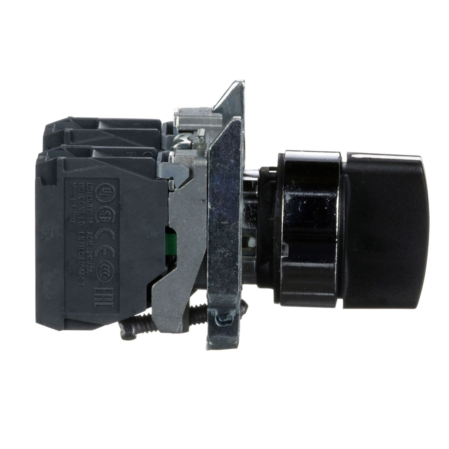 Picture of Selector switch, Harmony XB4, metal, black, 22mm, 3 positions, stay put, 2NO