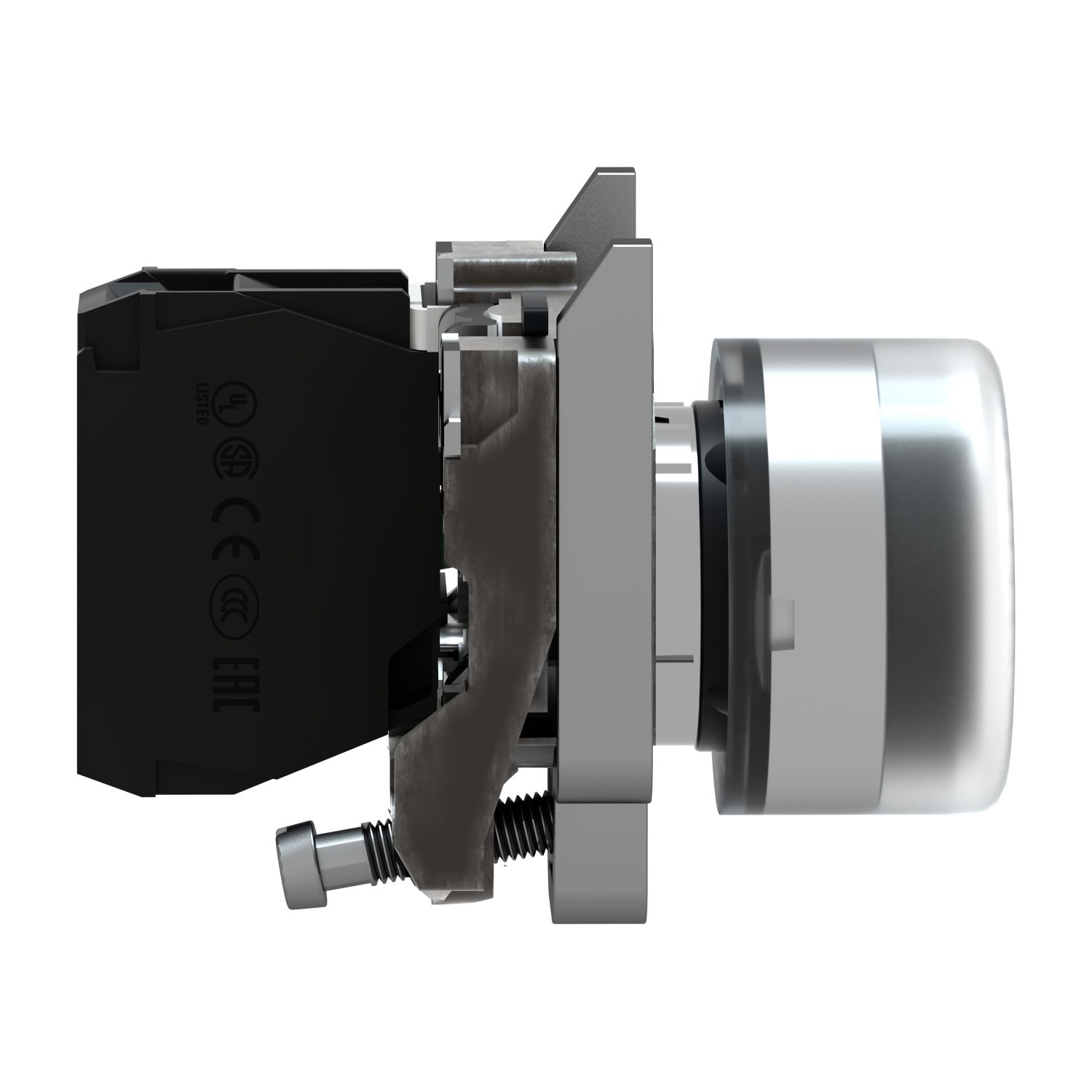 Picture of Push button, Harmony XB4, metal, projecting, black, 22mm, spring return, booted, unmarked, 1NO