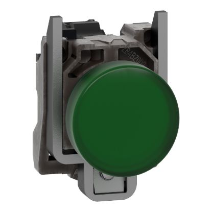 Picture of Pilot light, Harmony XB4, grey plastic, green, 22mm, universal LED, plain lens, 24V AC DC