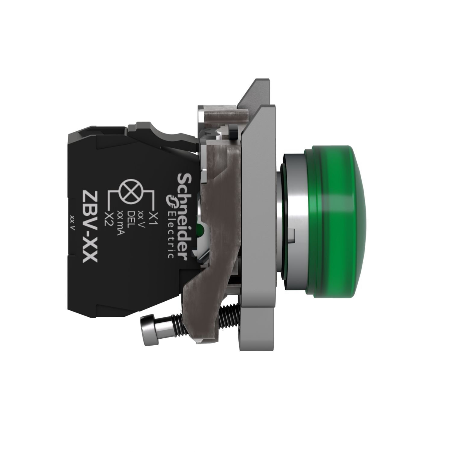 Picture of Pilot light, Harmony XB4, grey plastic, green, 22mm, universal LED, plain lens, 24V AC DC