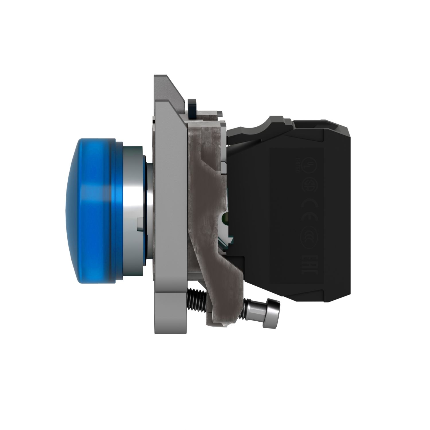 Picture of Pilot light, Harmony XB4, grey plastic, blue, 22mm, universal LED, plain lens, 24V AC DC