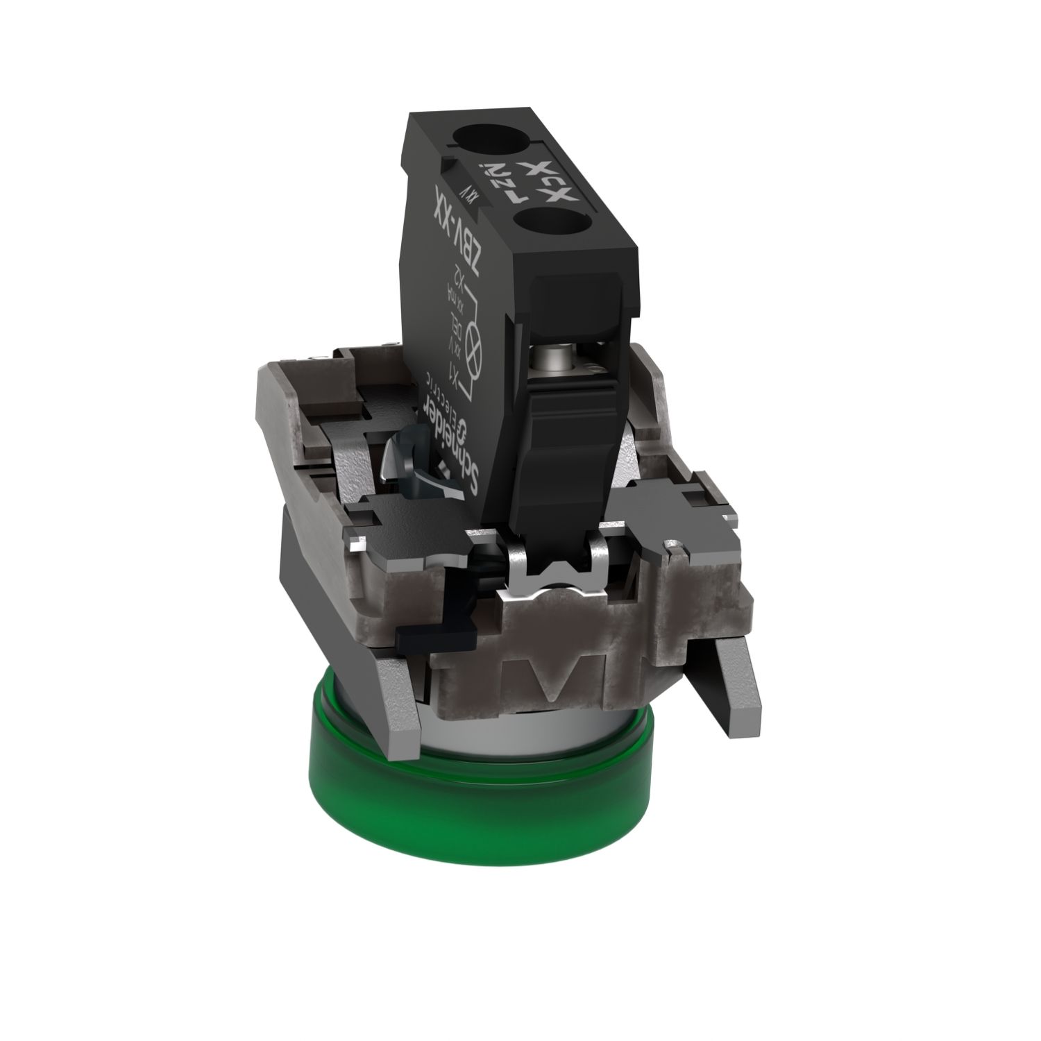Picture of Pilot light, Harmony XB4,metal, green, 22mm, universal LED, plain lens, 110...120V AC