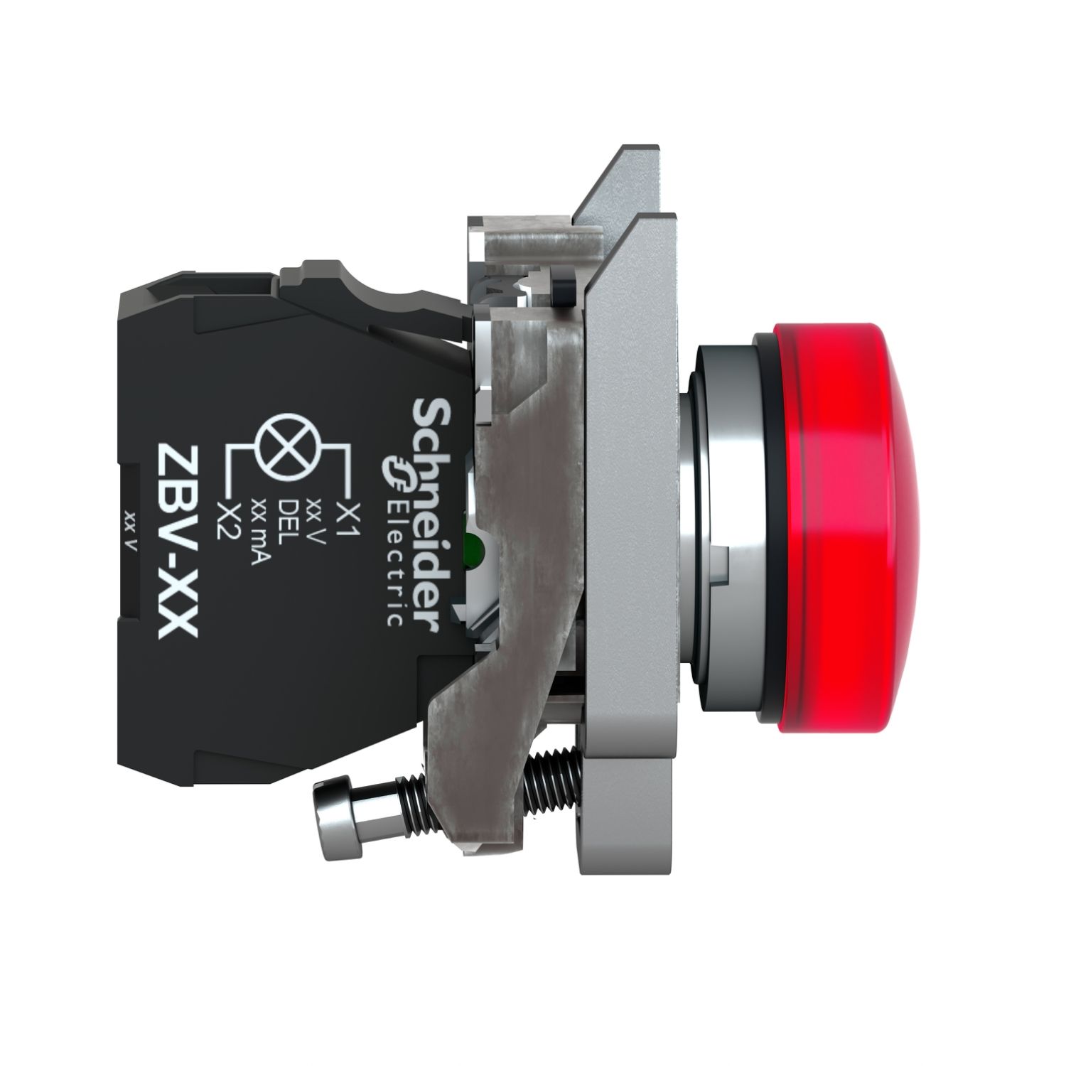 Picture of Pilot light, Harmony XB4,metal, red, 22mm, universal LED, plain lens, 110...120V AC