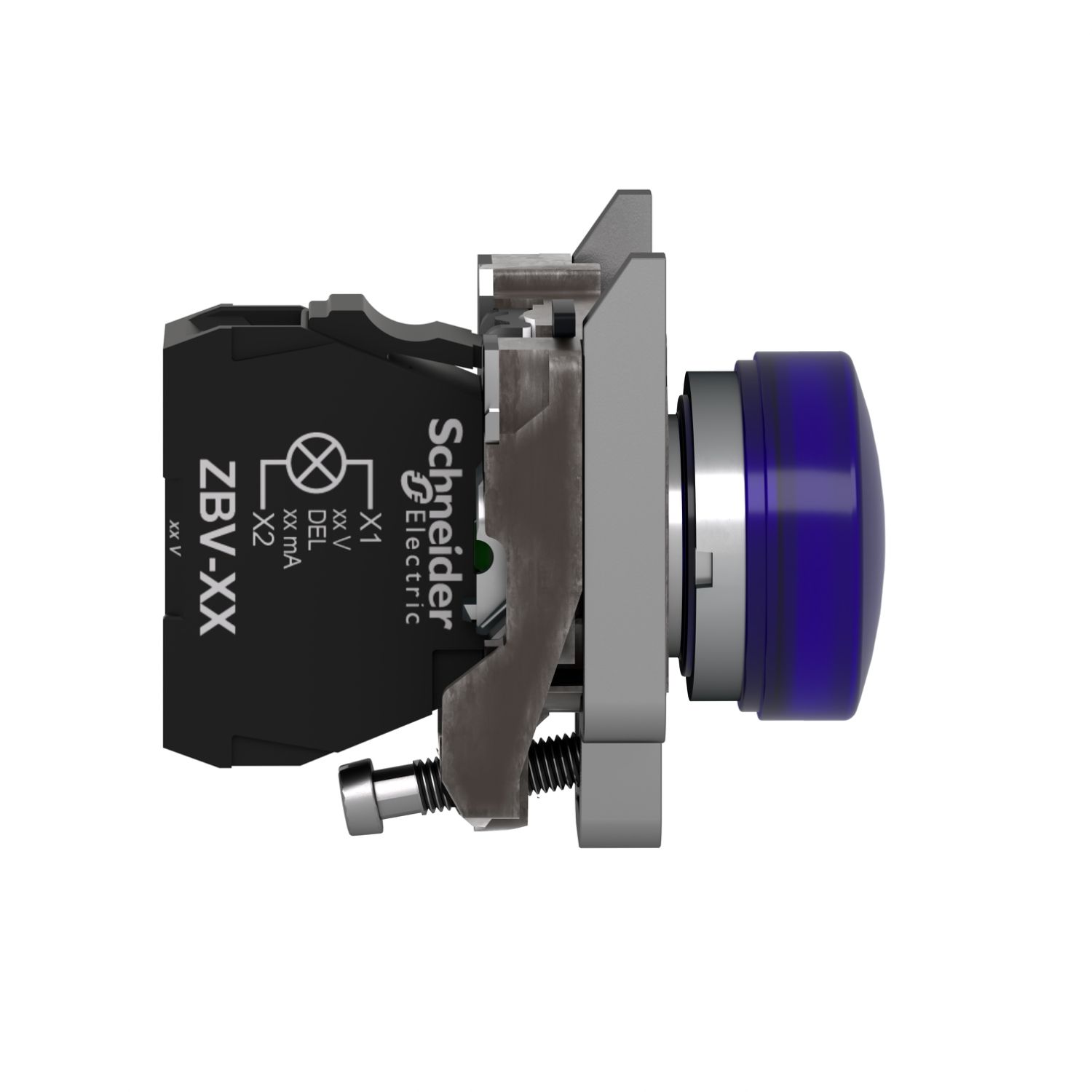 Picture of Pilot light, Harmony XB4,metal, blue, 22mm, universal LED, plain lens, 110...120V AC