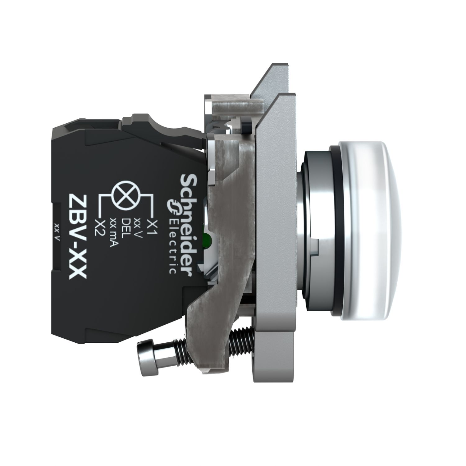 Picture of Pilot light, Harmony XB4, grey plastic, white, 22mm, universal LED, plain lens, 230...240V AC