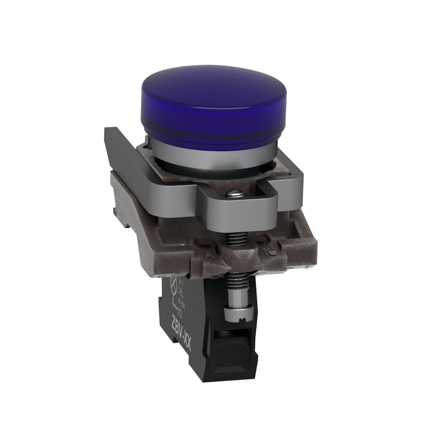 Picture of Pilot light, Harmony XB4, grey plastic, blue, 22mm, universal LED, plain lens, 230...240V AC