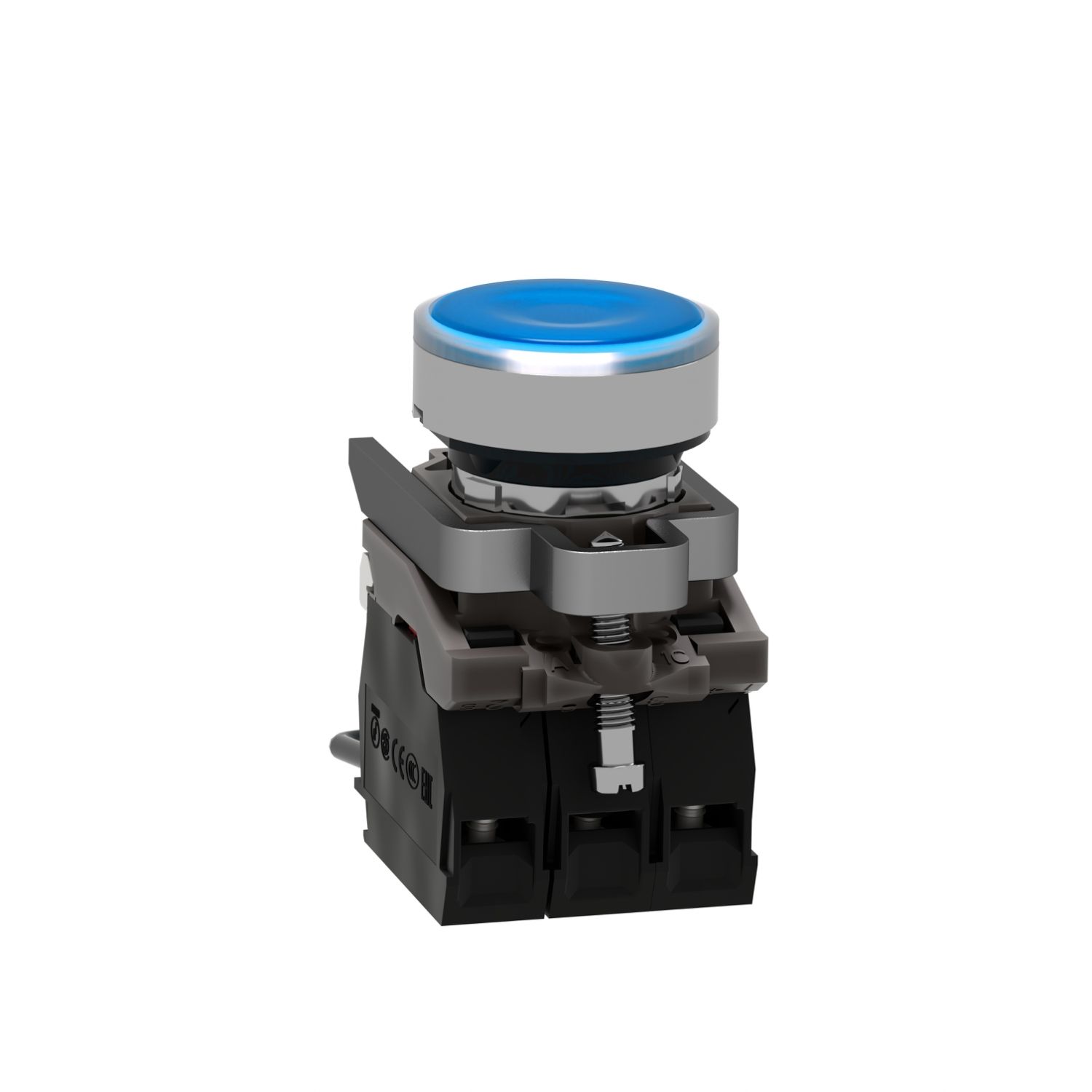 Picture of Push-to-test pilot light, Harmony XB4, metal, blue, universal LED, screw clamp terminals, 24V