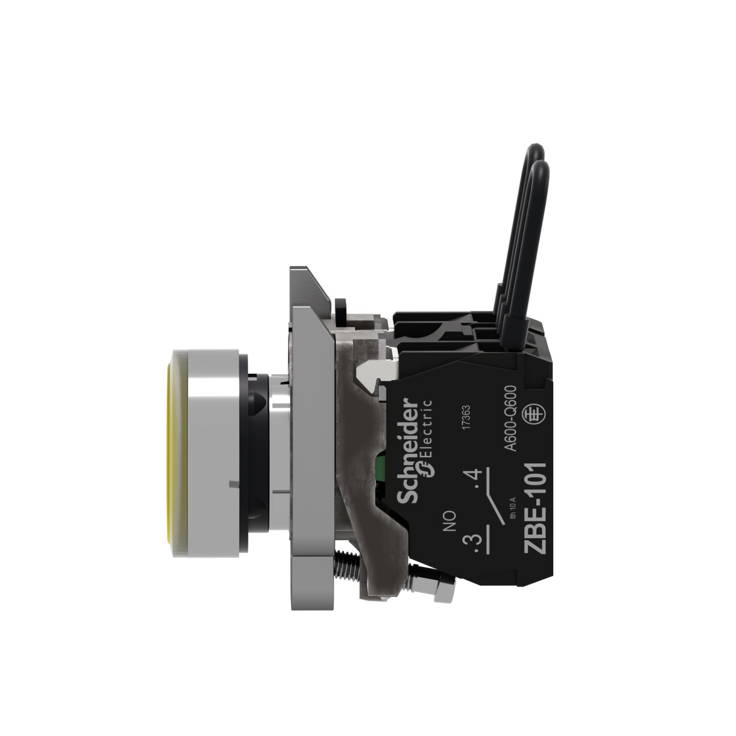 Picture of Push-to-test pilot light, Harmony XB4, metal, amber, universal LED, screw clamp terminals, 24V