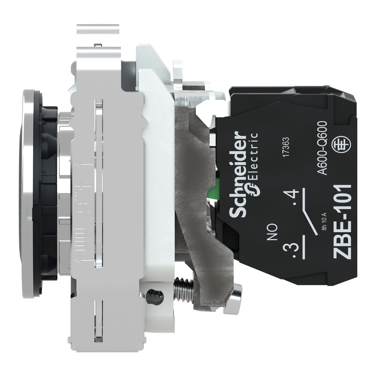 Picture of Push button flush mounted, Harmony XB4, metal, black, 30mm, spring return, unmarked, 1NO