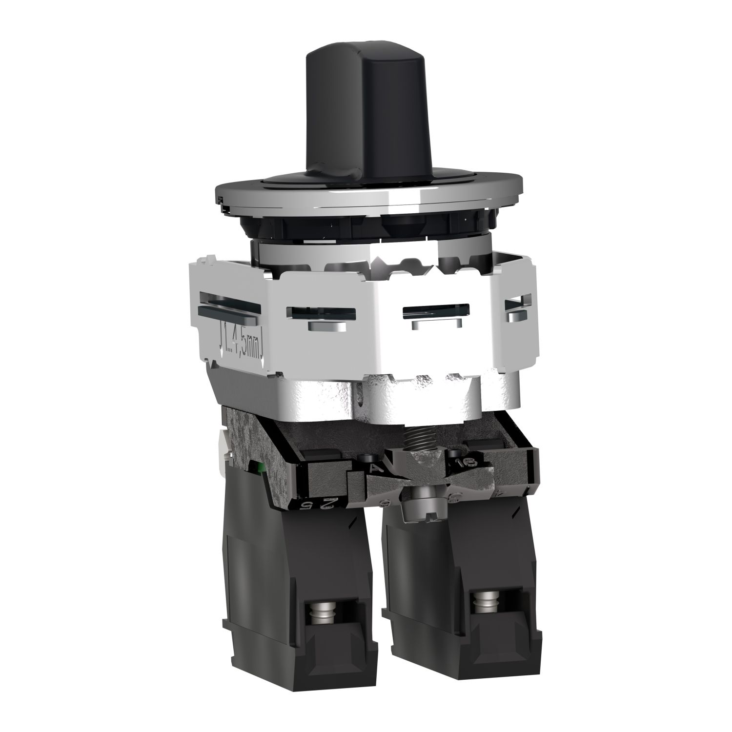 Picture of Selector switch flush mounted, Harmony XB4, metal, black, 30mm, 3 positions, stay put, 2NO