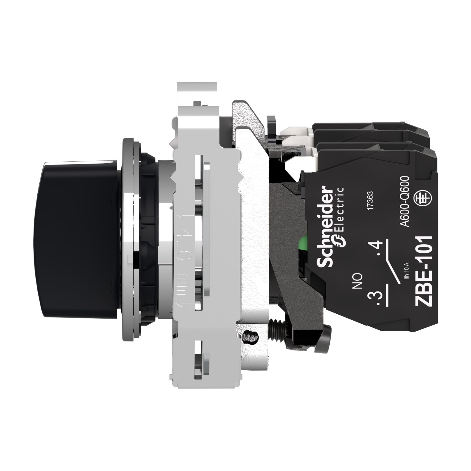 Picture of Selector switch flush mounted, Harmony XB4, metal, black, 30mm, 3 positions, stay put, 2NO