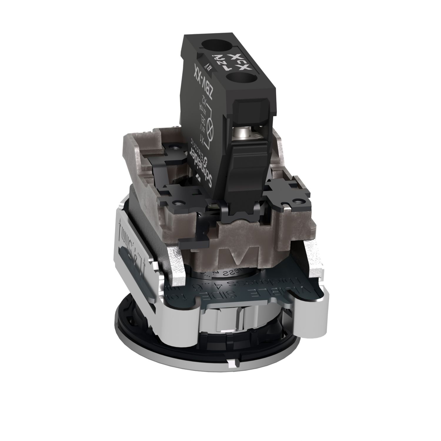 Picture of Pilot light, Harmony XB4,metal, green flush mounted, 30mm, universal LED, plain lens, 24V AC DC