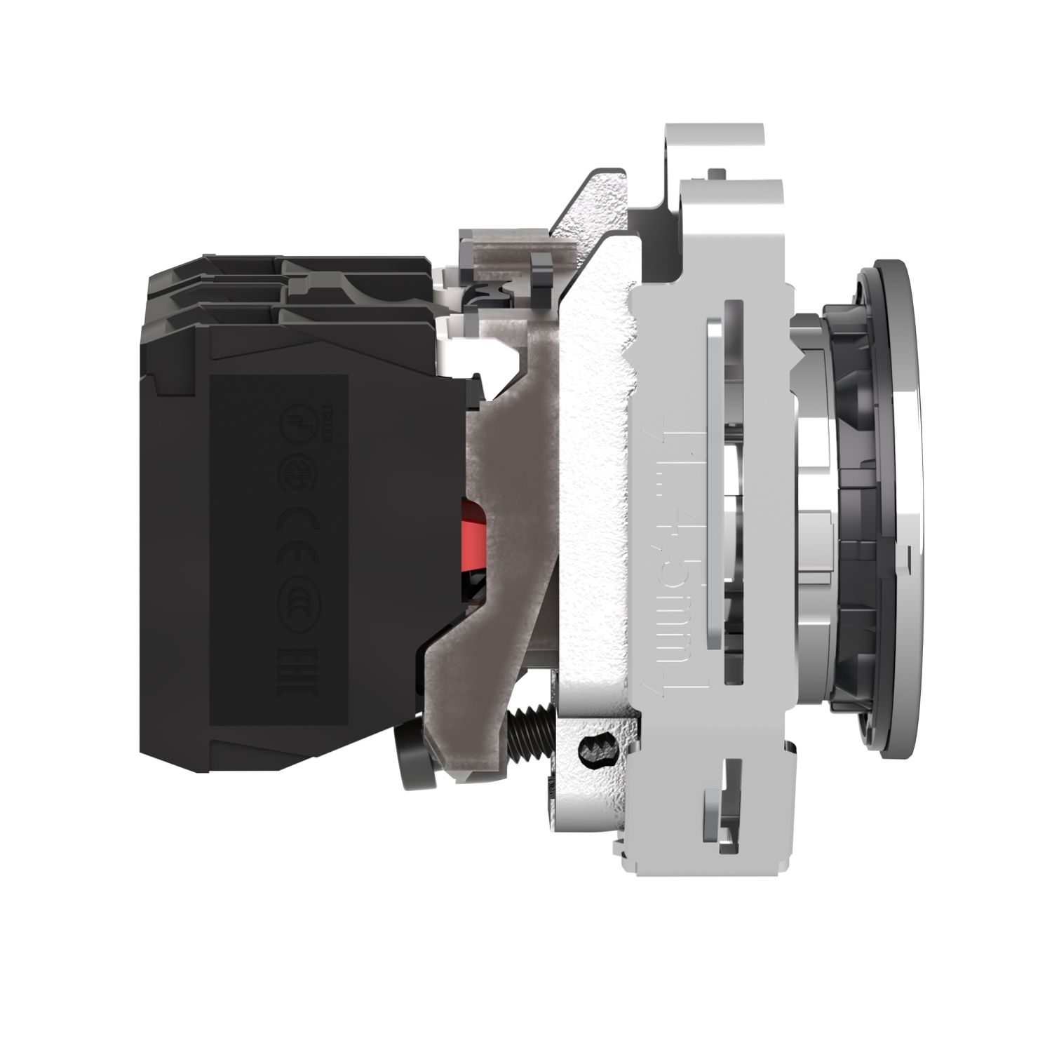 Picture of Illuminated push button, Harmony XB4, metal, red flush mounted, 30mm, universal LED, plain lens, 1NO + 1NC, 24V AC DC
