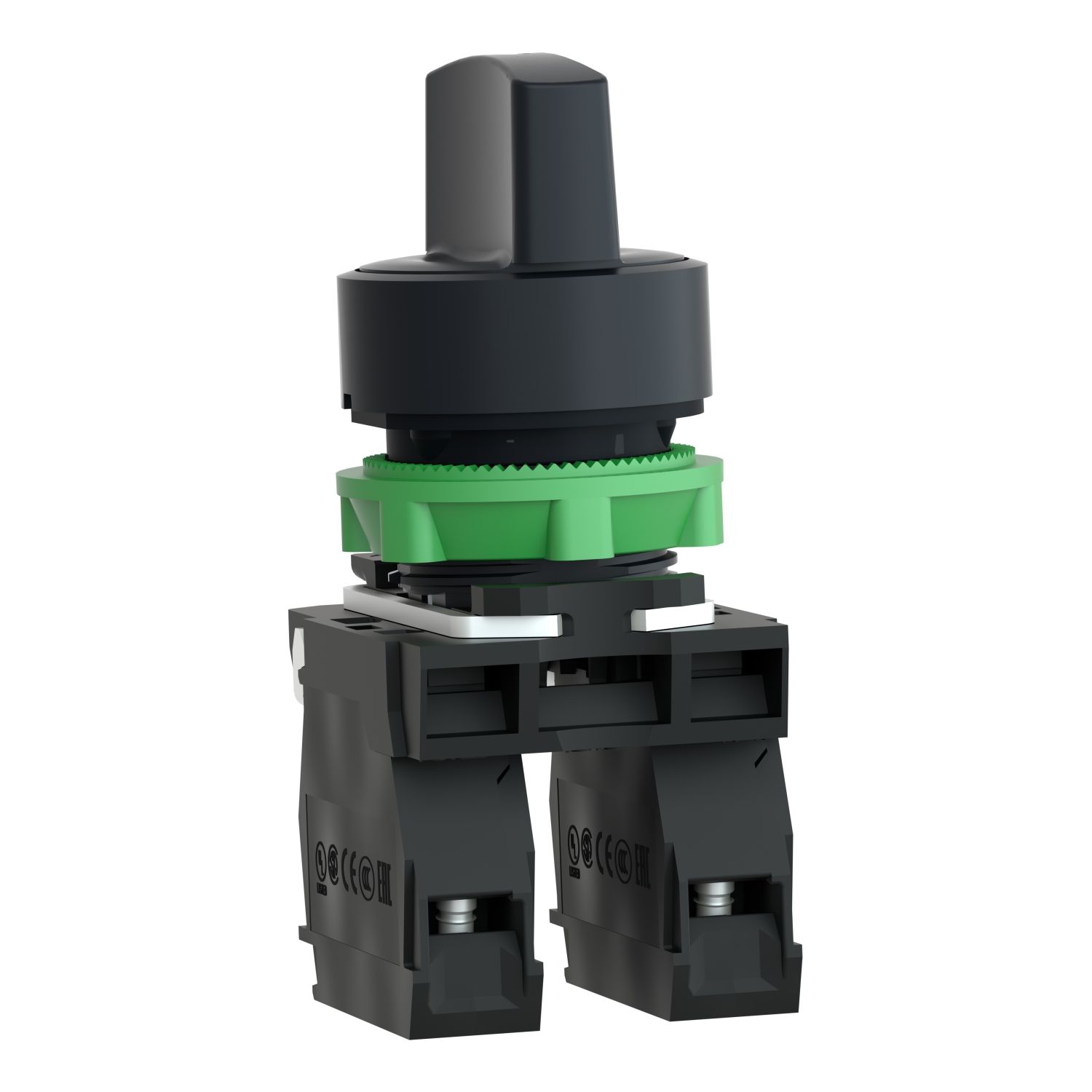 Picture of Selector switch, Harmony XB5, plastic, black, 22mm, 3 positions, stay put, 2 NO
