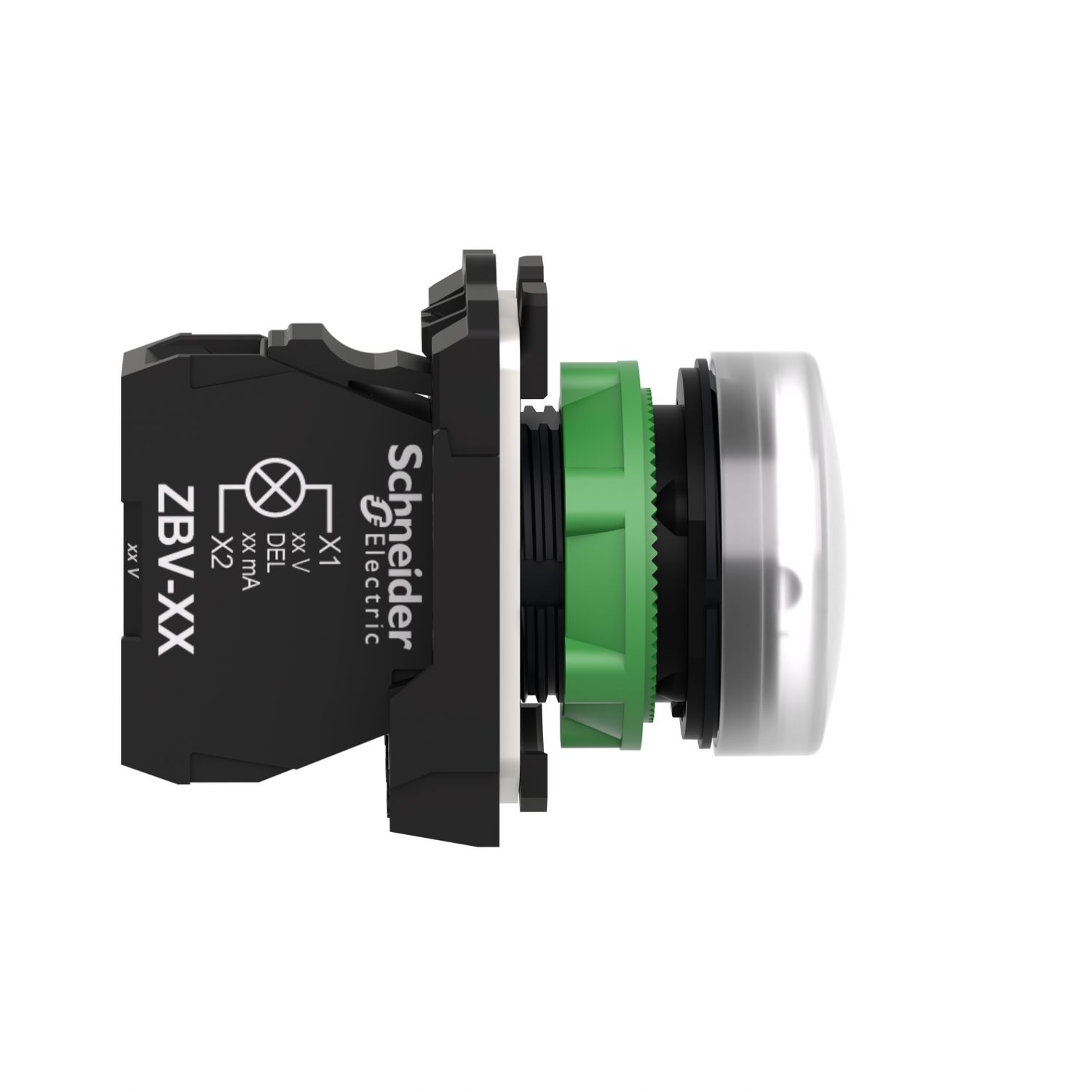 Picture of Pilot light, Harmony XB5, grey plastic, white, 22mm, universal LED, plain lens, 24V AC DC