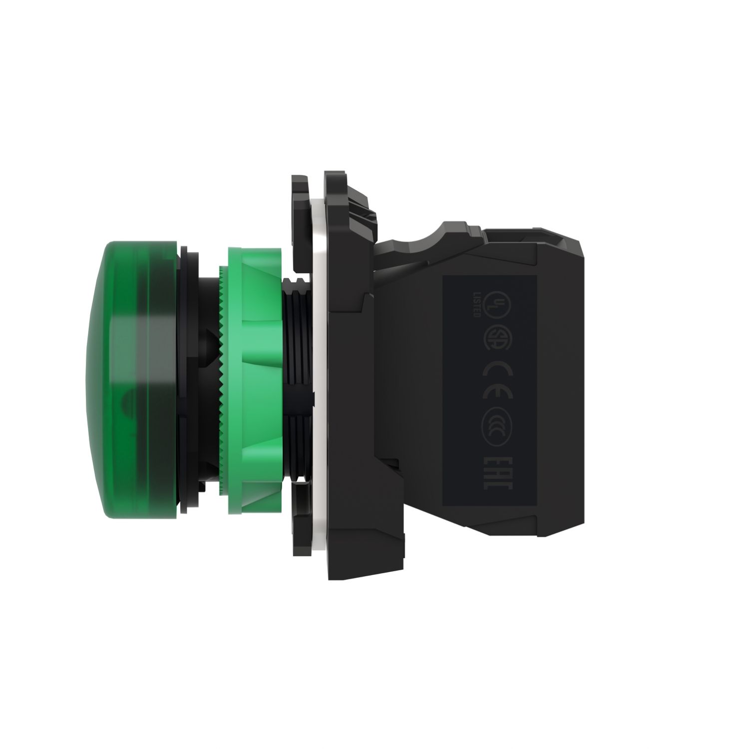 Picture of Pilot light, Harmony XB5, grey plastic, green, 22mm, universal LED, plain lens, 24V AC DC