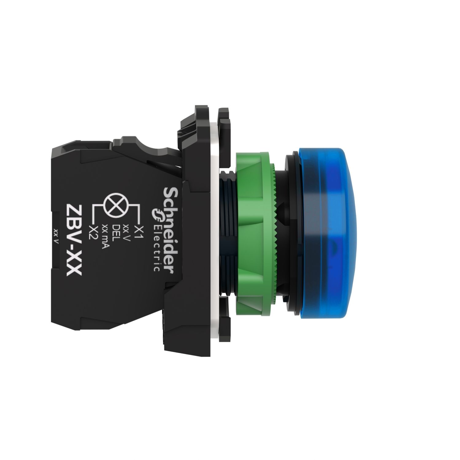 Picture of Pilot light, Harmony XB5, grey plastic, blue, 22mm, universal LED, plain lens, 24V AC DC