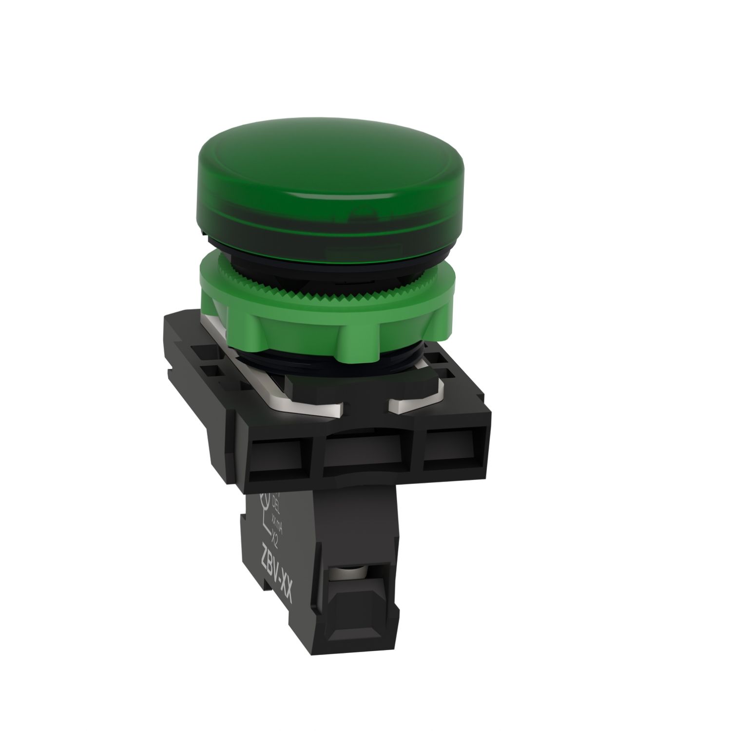 Picture of pilot light, Harmony XB5, grey plastic, green, 22mm, universal LED, plain lens, 110...120V AC