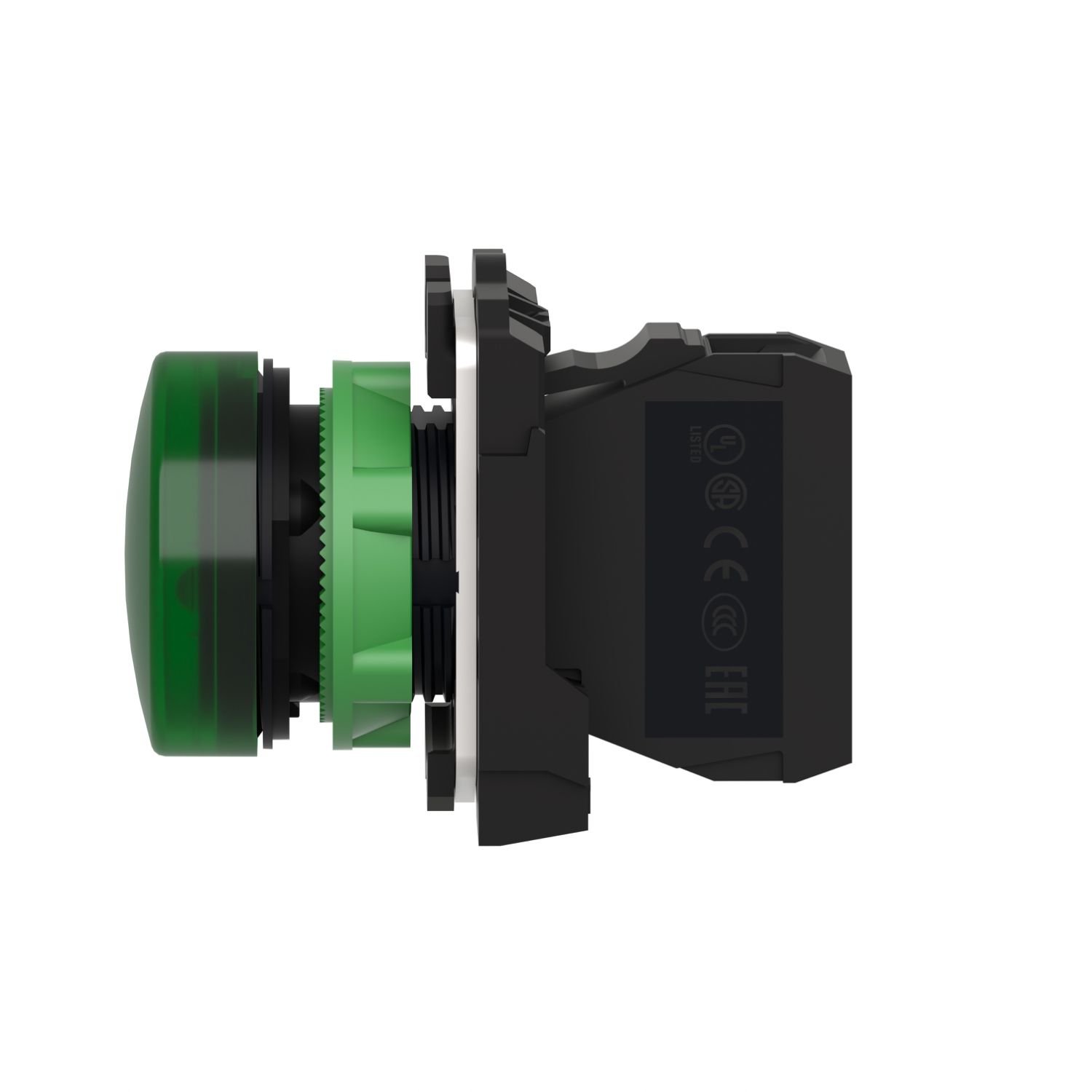 Picture of pilot light, Harmony XB5, grey plastic, green, 22mm, universal LED, plain lens, 110...120V AC