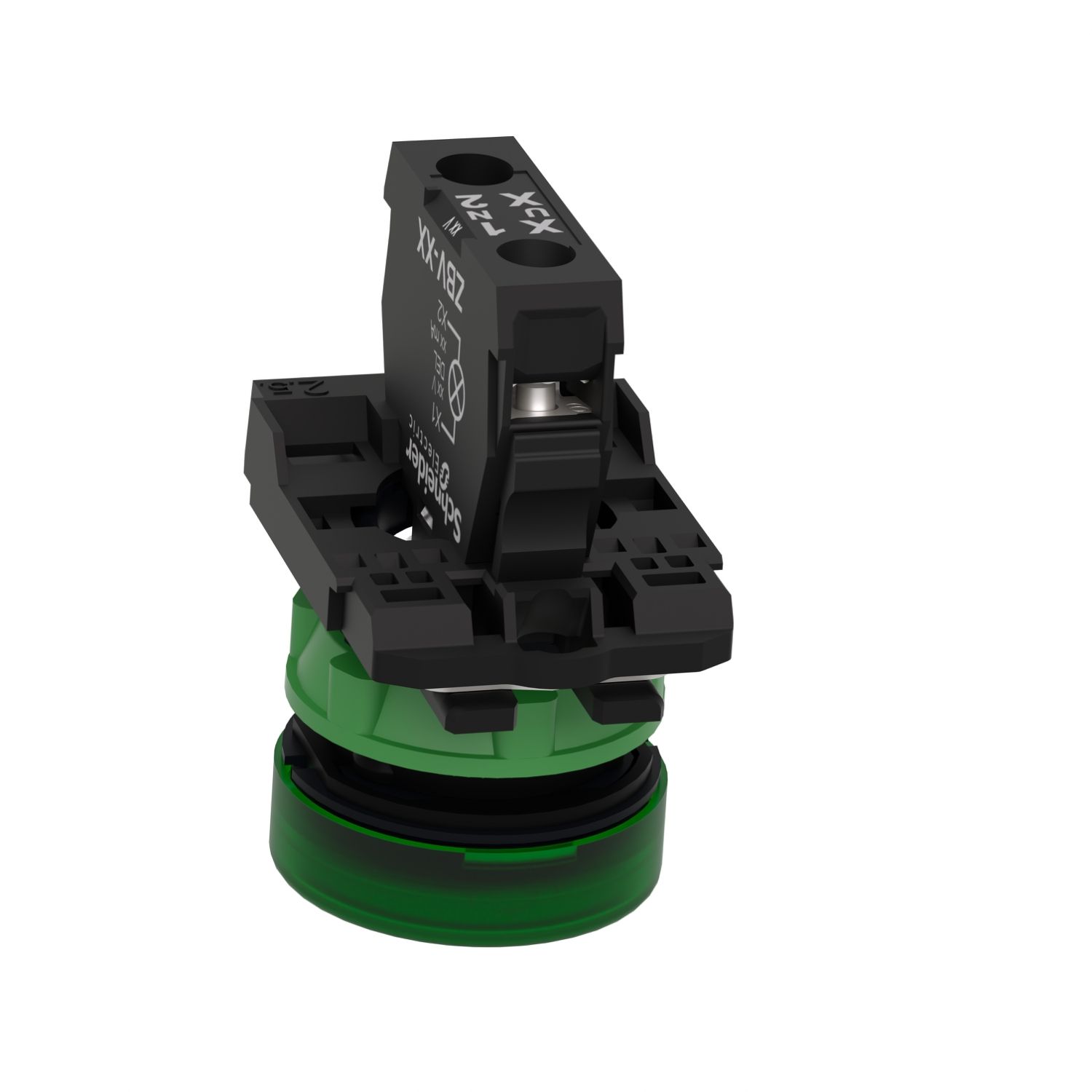 Picture of Pilot light, Harmony XB5, grey plastic, green, 22mm, universal LED, plain lens, 230...240V AC