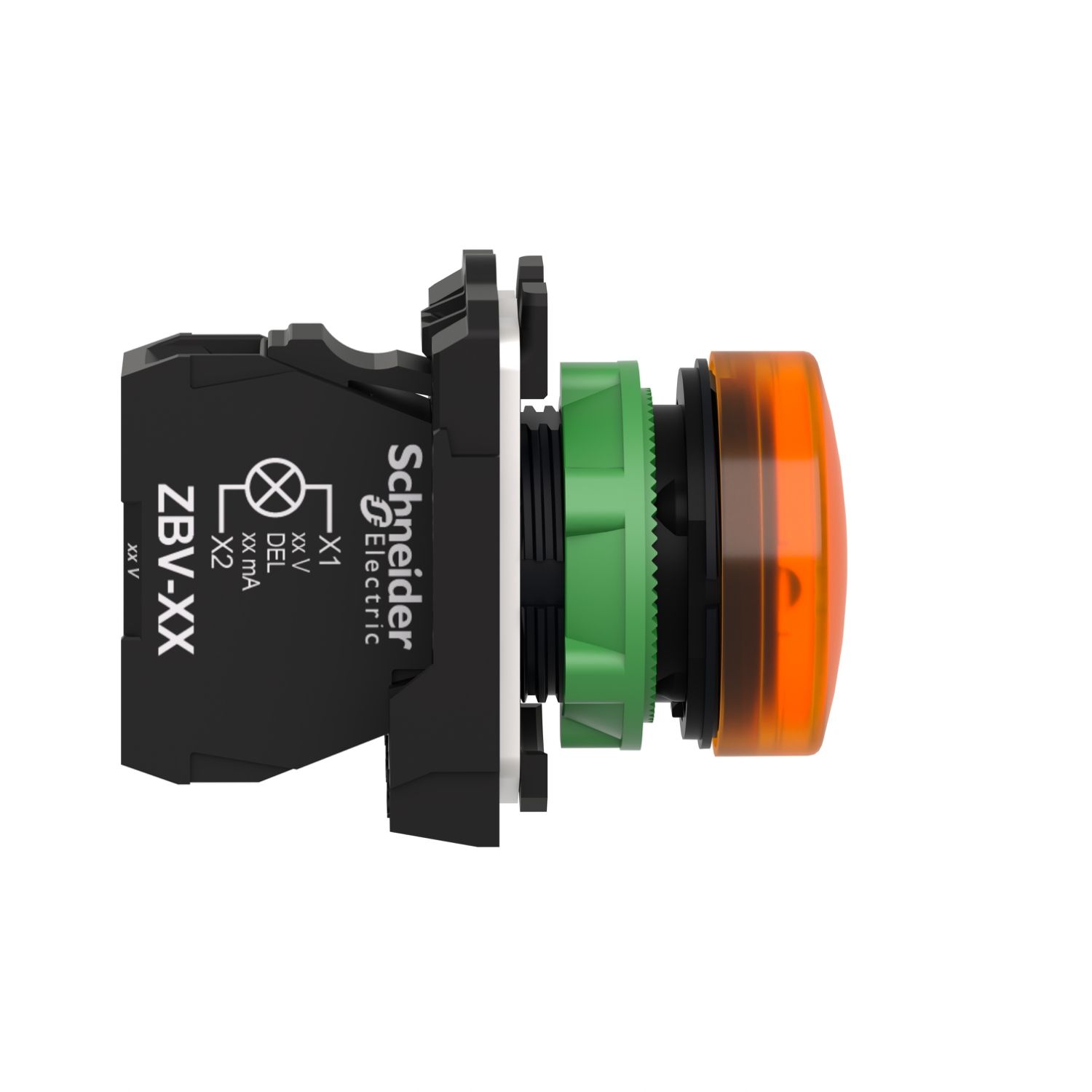 Picture of Pilot light, Harmony XB5, grey plastic, orange, 22mm, universal LED, plain lens, 230...240V AC