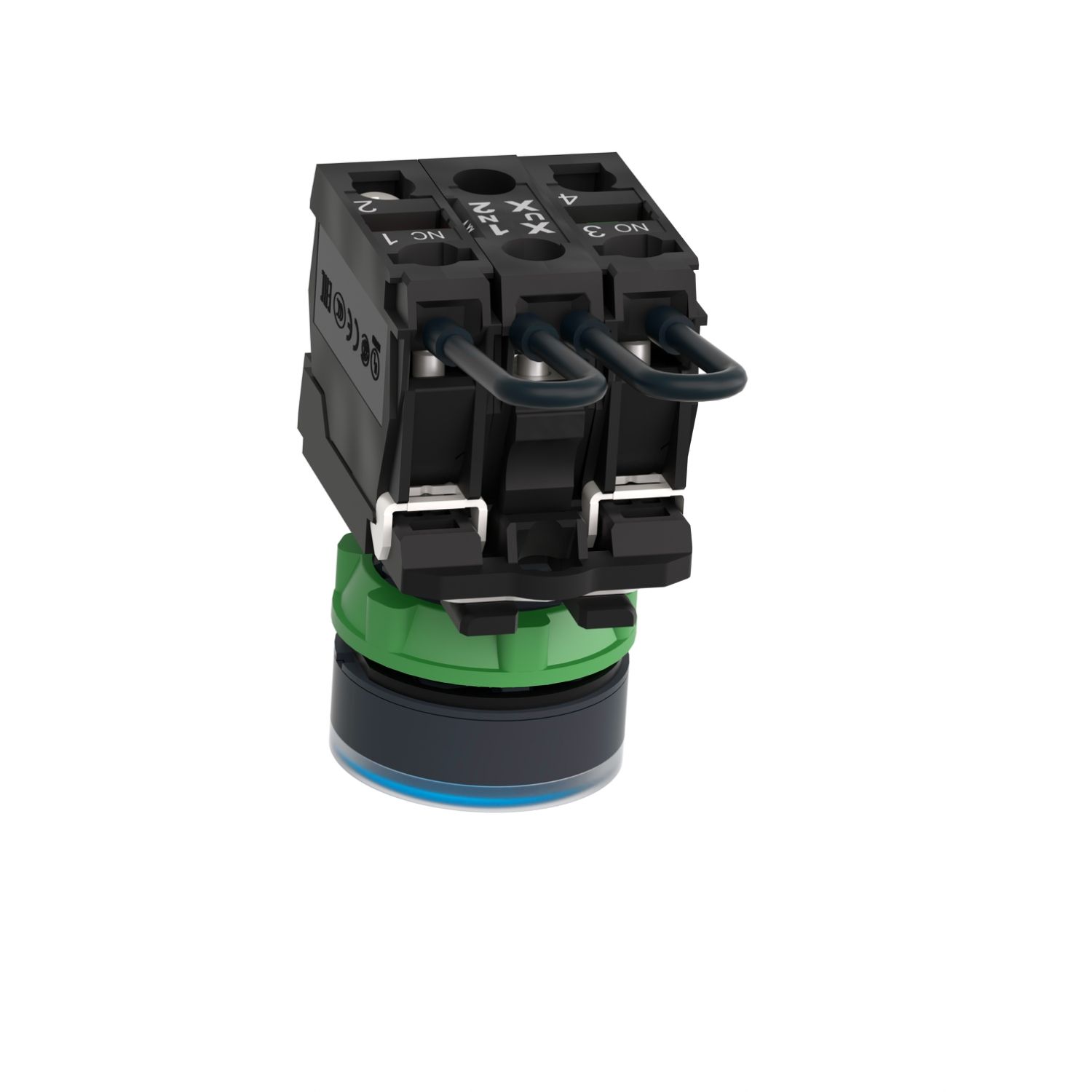 Picture of Push-to-test pilot light, Harmony XB5, plastic, blue, universal LED, screw clamp terminals, 24V