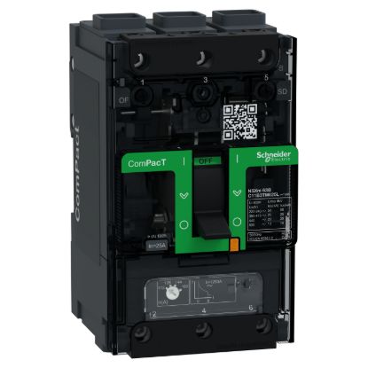 Picture of Circuit breaker, ComPacT NSXm 63B, 25kA/415VAC, 3 poles, TMD trip unit 25A, EverLink lugs