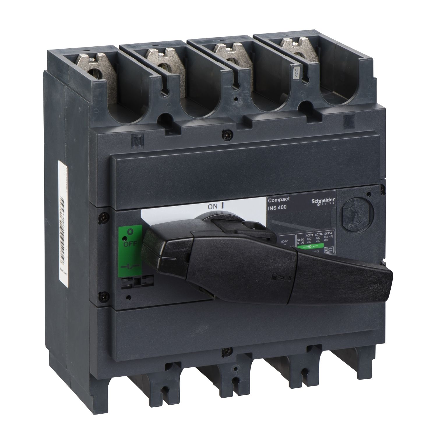 Picture of switch disconnector, Compact INS400, 400A, standard version with black rotary handle, 4 poles
